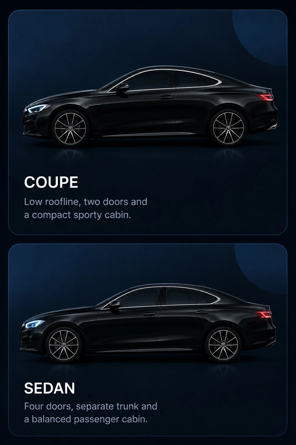 Coupe and sedan vehicle type guide